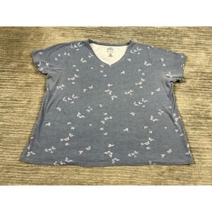 Croft & Barrow Top Womens 1X Blue Butterfly The Classic Tee‎ Cotton Short Sleeve